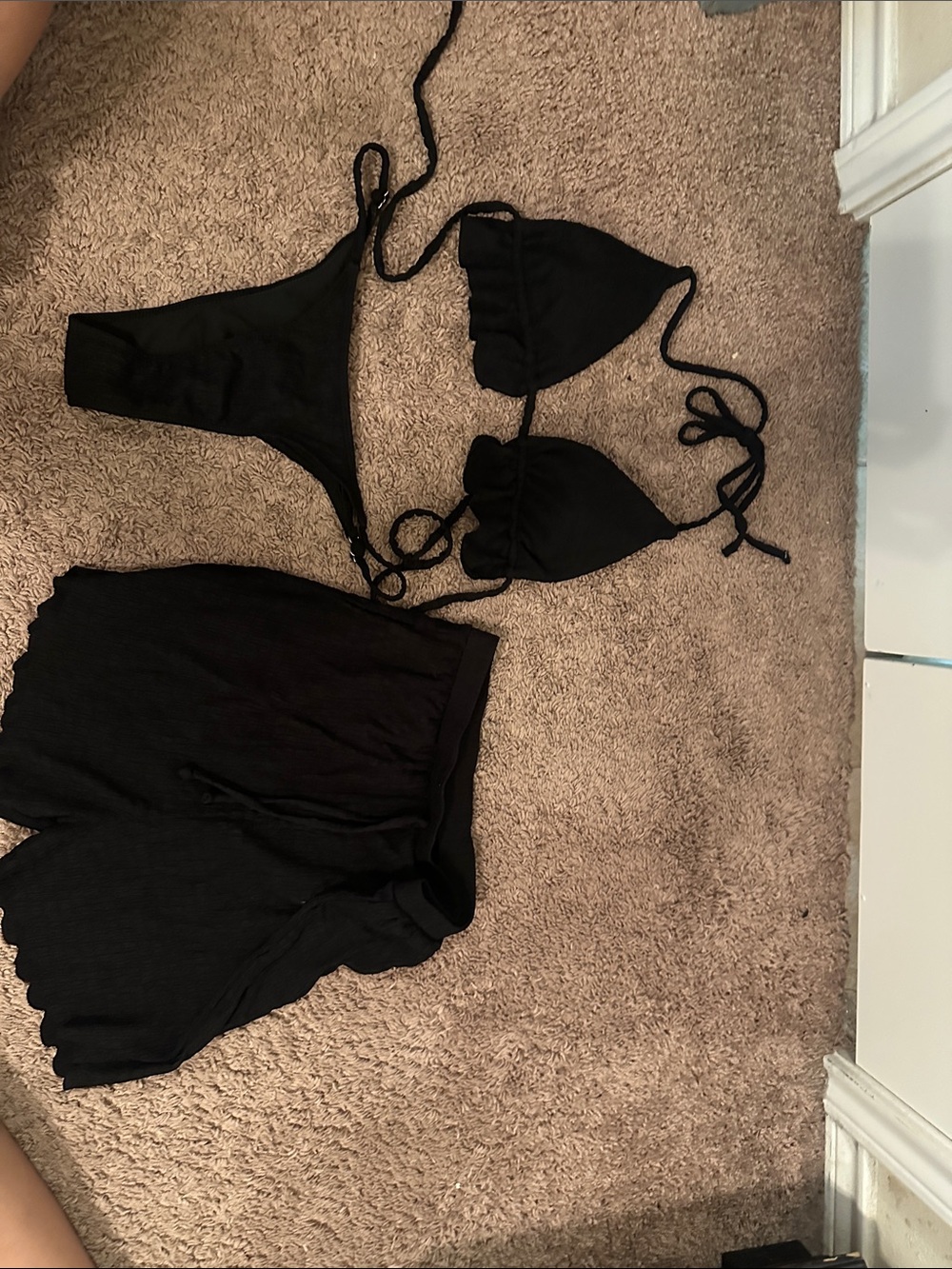 Black Bikini Top & Bottom with Black Swim Shorts